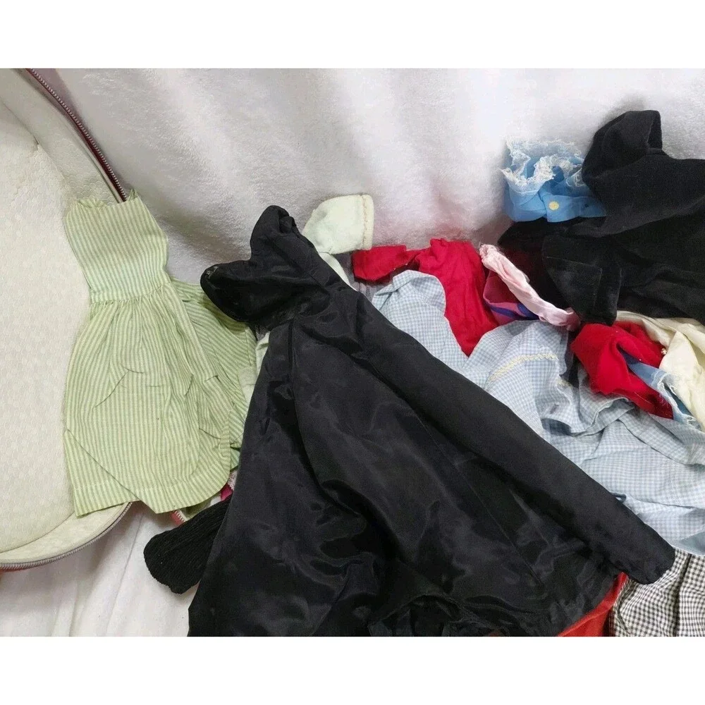 Unsearched Estate Attic Lot 28 Pc Vintage Doll Clothes Vests Pants Case As-Is